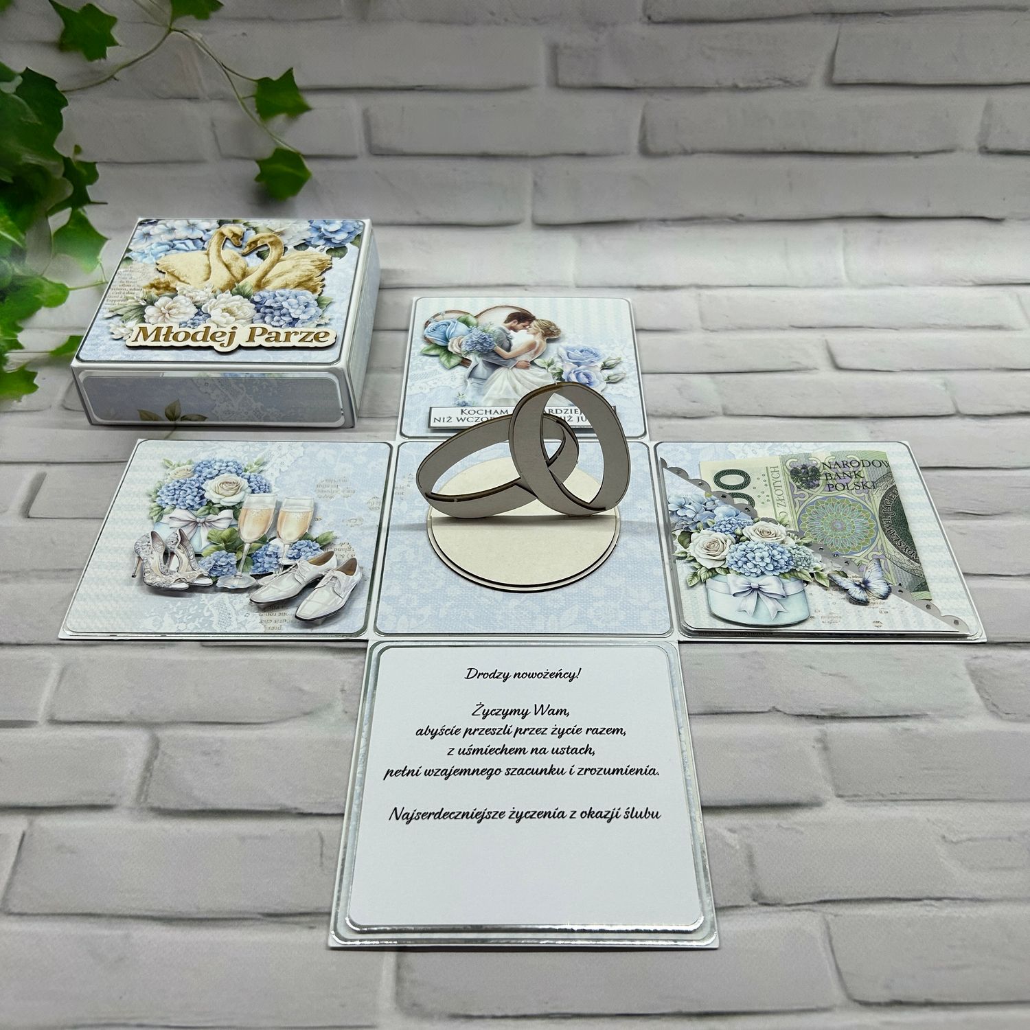 Exploding box ślubny – elegancka pamiątka z obrączkami