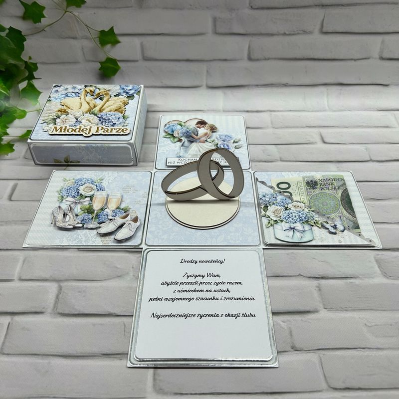 Exploding box ślubny – elegancka pamiątka z obrączkami