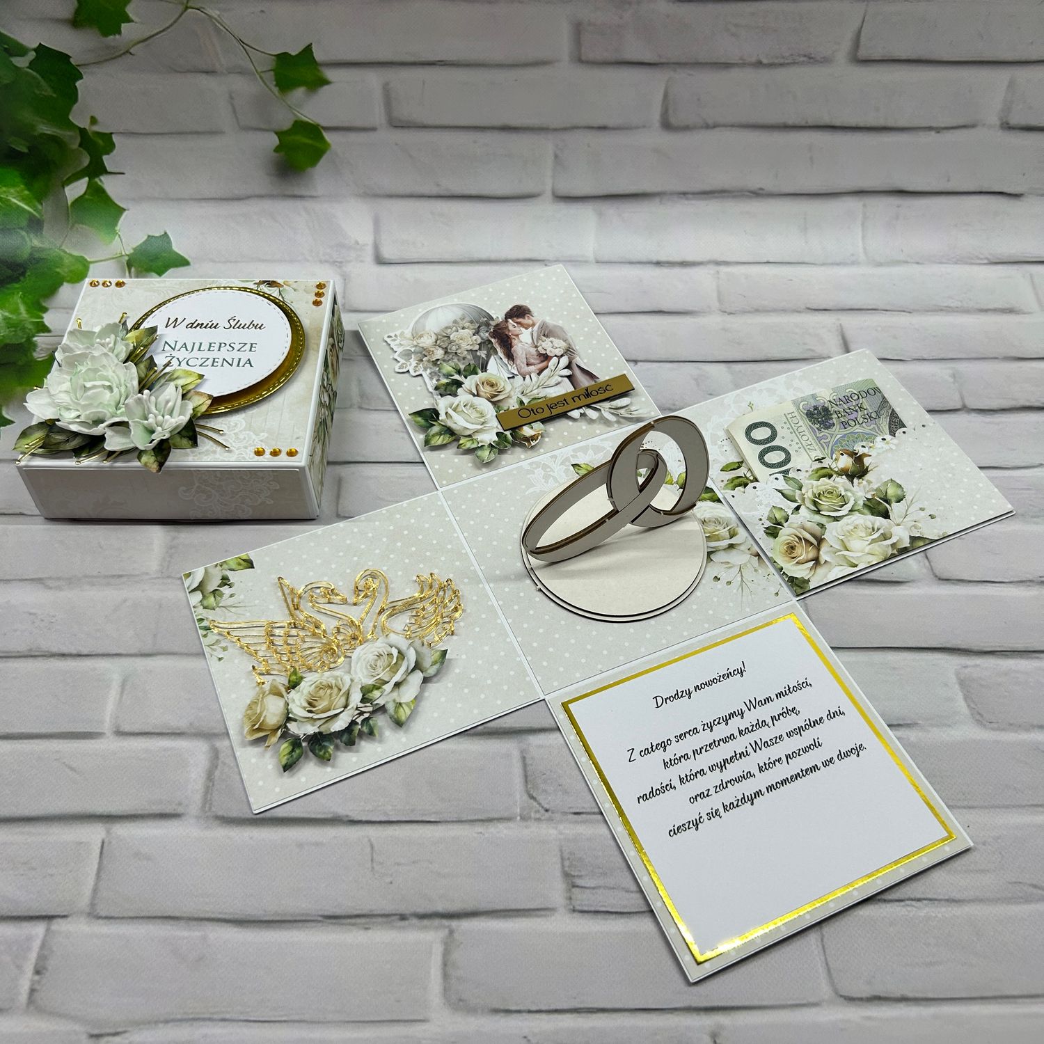 Exploding box ślubny – elegancka pamiątka ze złotem