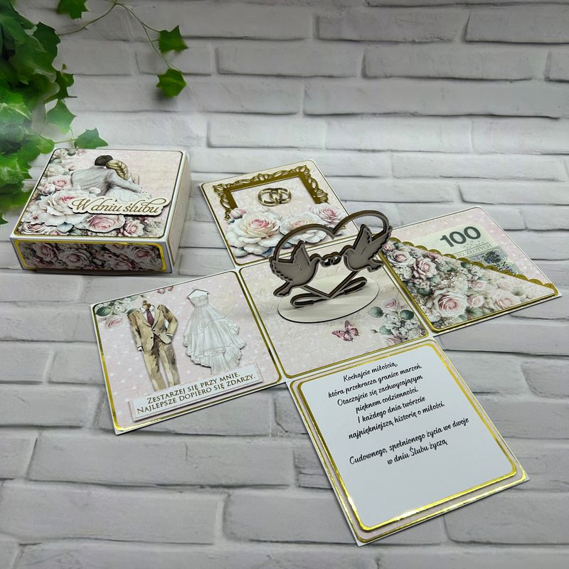 Exploding box ślubny – elegancka pamiątka ze złotem