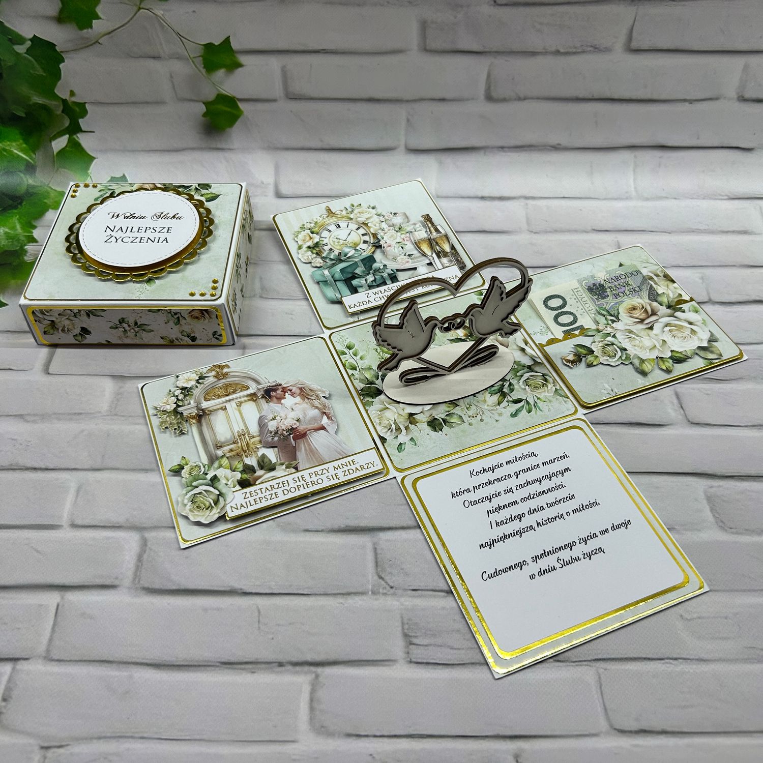 Exploding box ślubny – elegancka pamiątka ze złotem