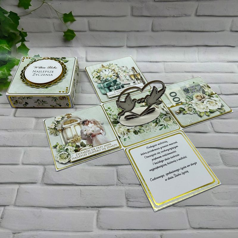 Exploding box ślubny – elegancka pamiątka ze złotem