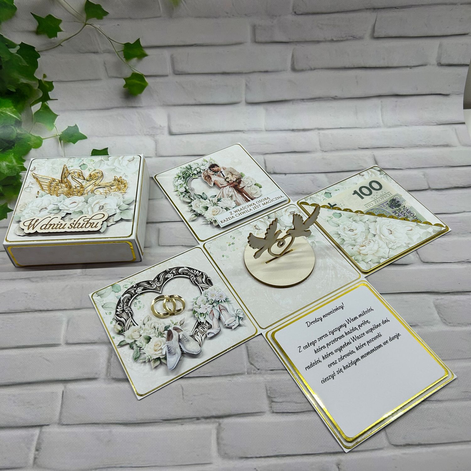 Exploding box ślubny – elegancka pamiątka ze złotem