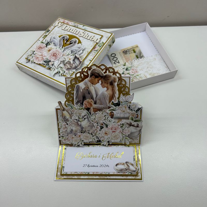 Kartka Sztalugowa Ślubna w Pudełku – Personalizowana Pamiątka Ślubu