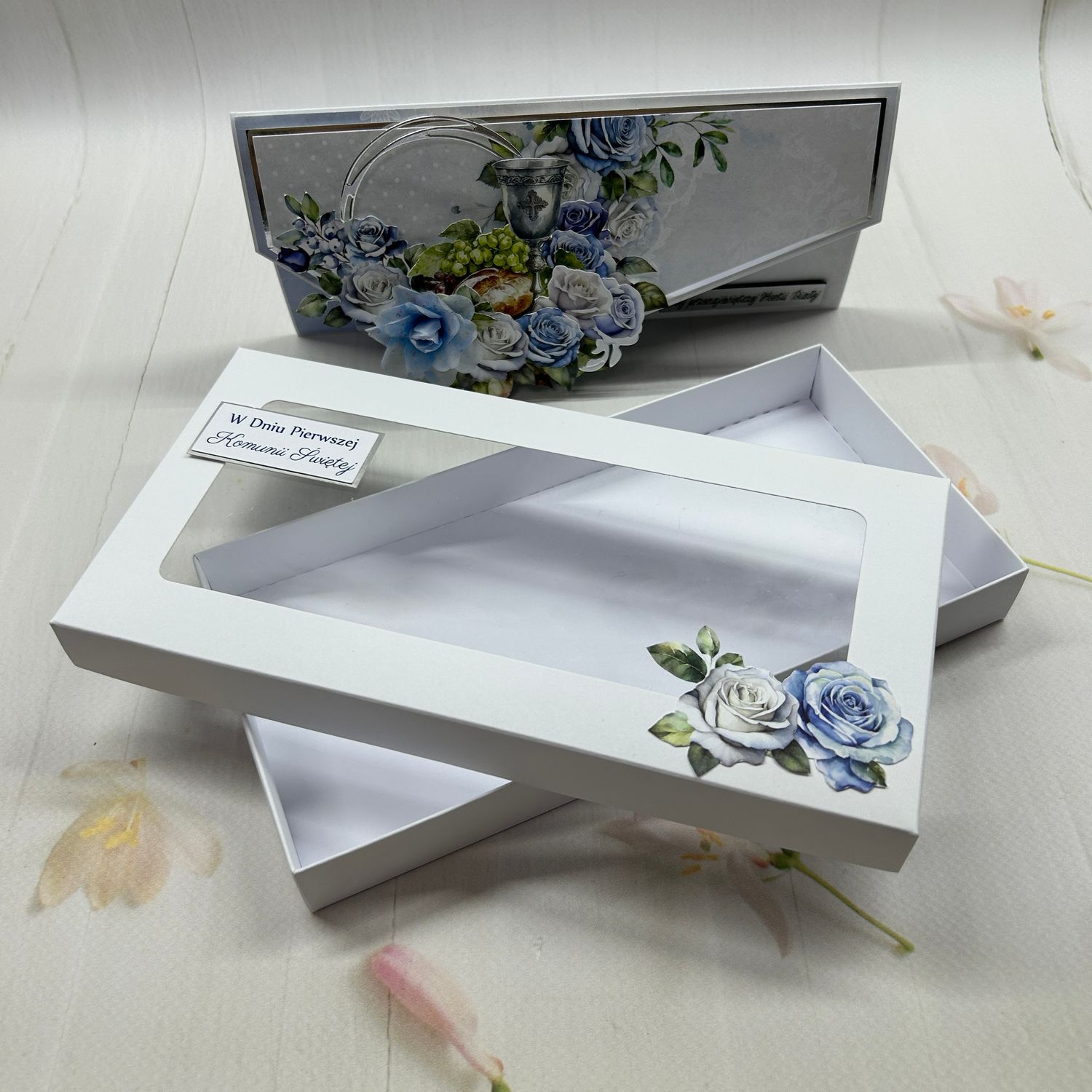Kartka komunijna DL w pudełku - unikatowa kopertówka