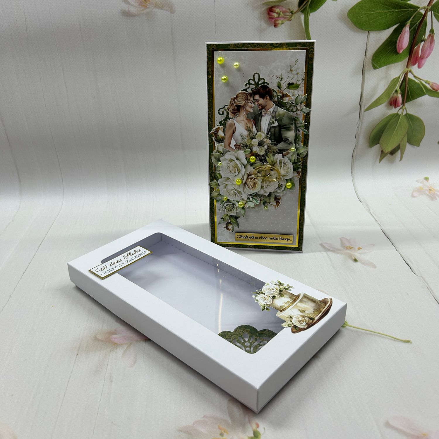 Stylowa kartka ślubna ✨ pudełko + złote detale