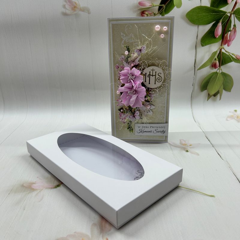 Kartka komunijna DL w pudełku - kwiatowa