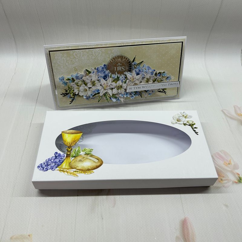 Kartka komunijna DL w pudełku - subtelna pamiątka