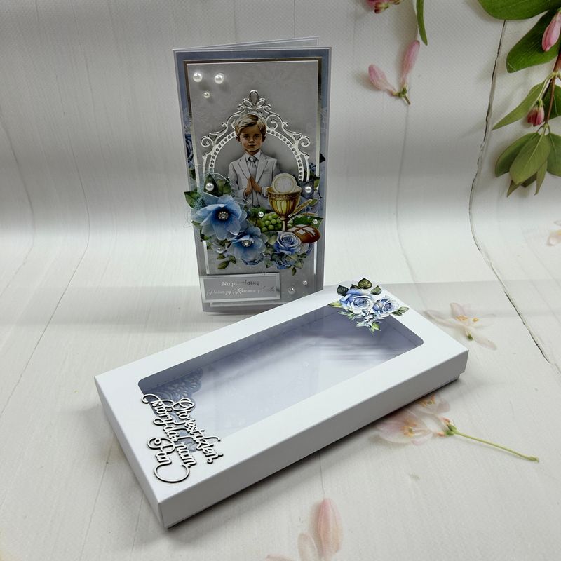 Kartka komunijna DL w pudełku dla chłopca - nowoczesna pamiątka