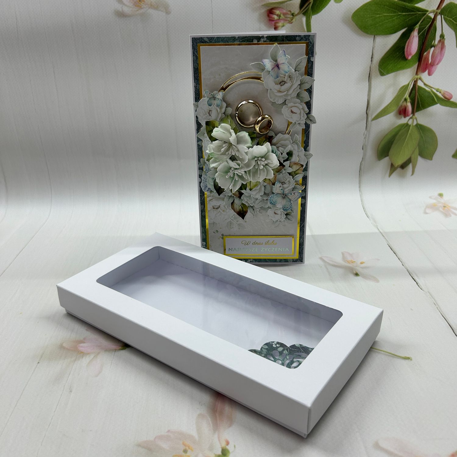 Luksusowa kartka na ślub 💛 rękodzieło w eleganckim pudełku Luksusowa kartka na ślub 💛 rękodzieło w eleganckim pudełku