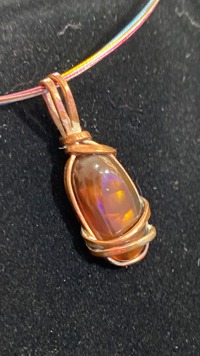 Fire Agate Pendant Wrapped in Copper