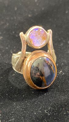 Black Tiger’s Eye &amp; Pink Dichroic Glass Ring