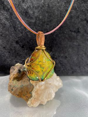 Green &amp; Red Dichroic Glass Copper Pendant