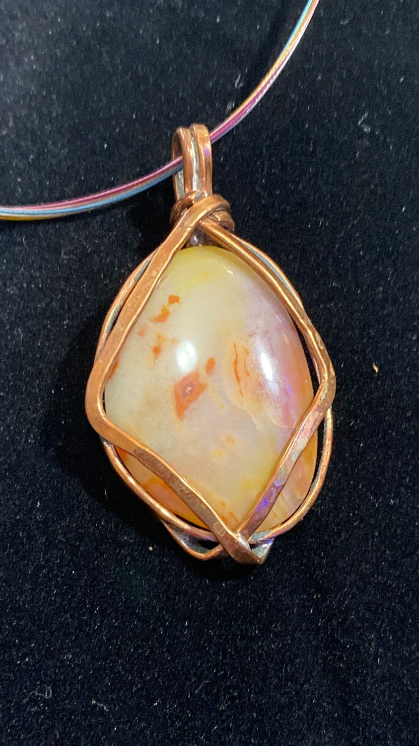 Large Red Agate Pendant Wrapped in Copper
