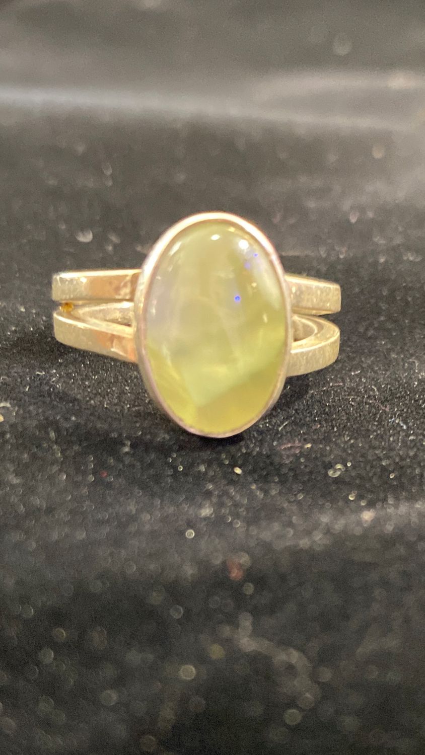 Prehnite with silver bezel