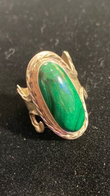 Malachite Oval Ring in Silver with Filigree Band