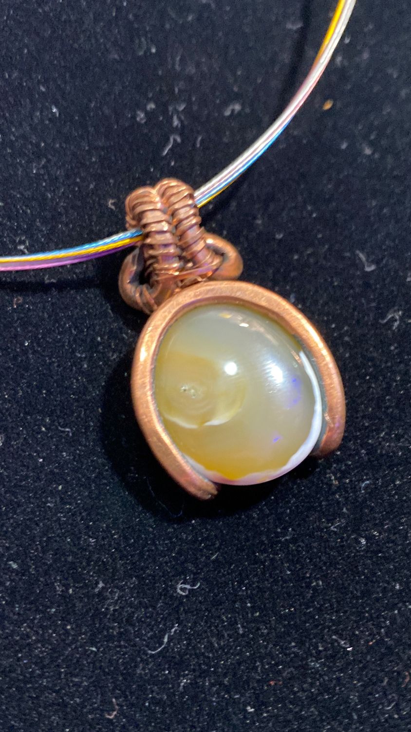 Oregon Beach Agate Pendant in Lemon Tones Wrapped in Copper