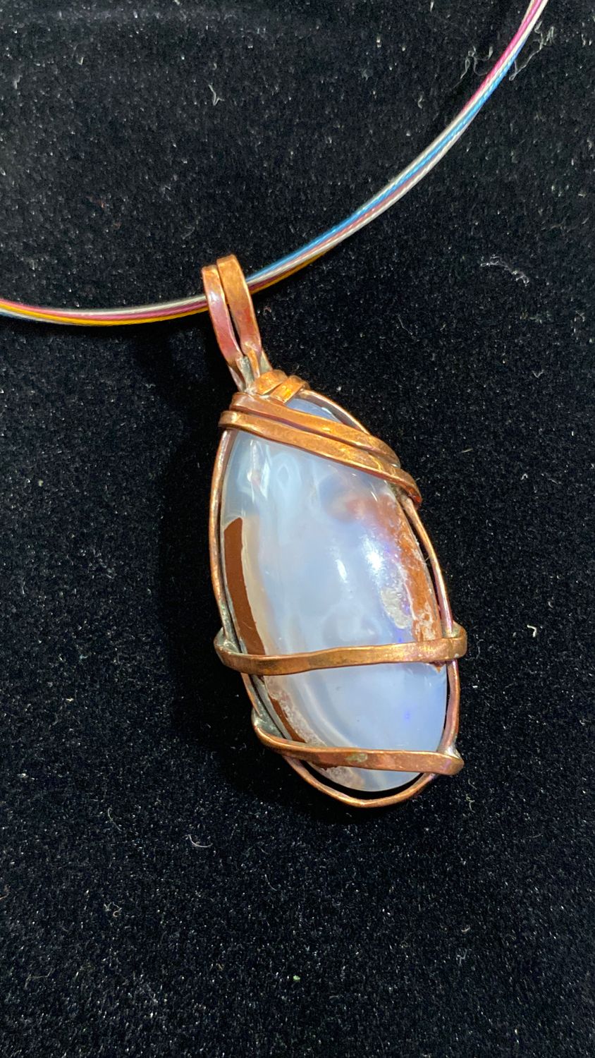 Camp Verde Agate Oval Pendant Wrapped in Hammered Copper Wire