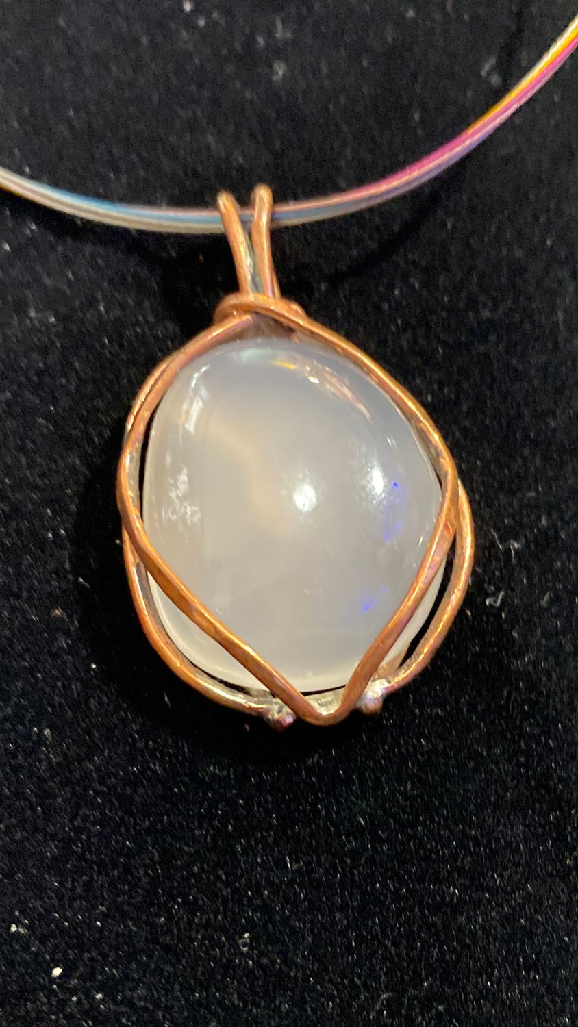 Luminous Oregon Beach Agate Pendant Wrapped in Hammered Copper