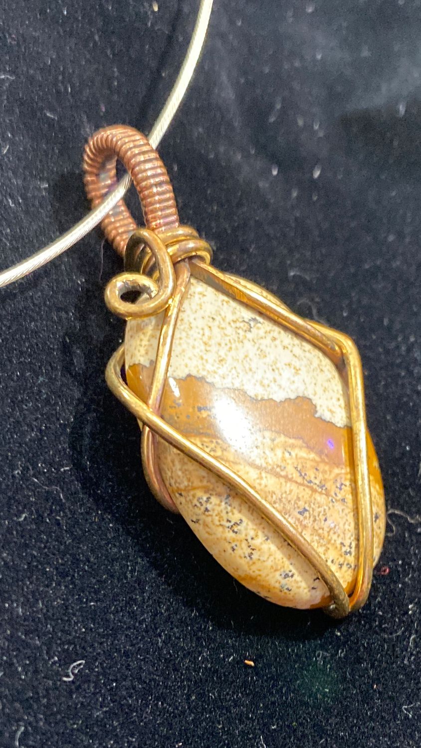 Jasper and Brass Wire Wrapped Pendant