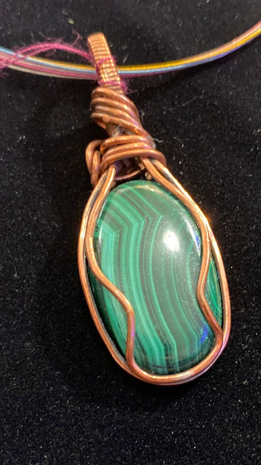 Malachite and Copper Wrapped Pendant