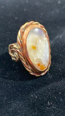 Oregon agate with brass and copper bezel