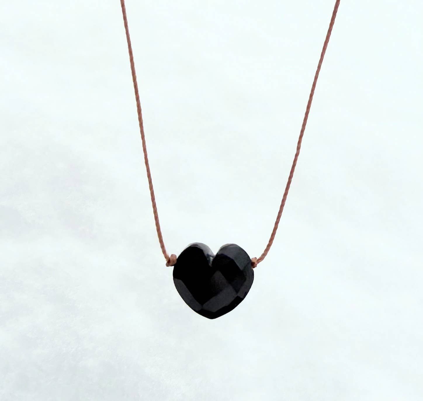 Black Onyx Heart Cord Necklace, Size: 18"