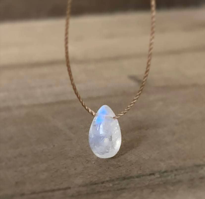 Moonstone Smooth Small Teardrop Necklace, Size: 18"