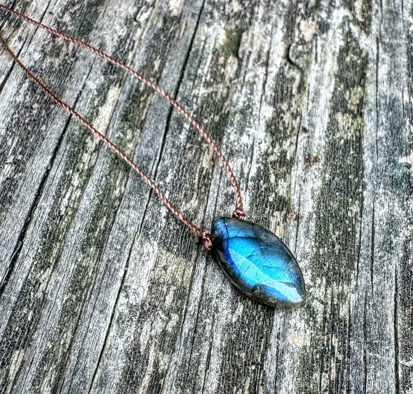 Labradorite Marquise Drop Cord Necklace, Size: 16"
