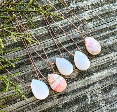 Pink Opal Faceted Teardrop Necklace