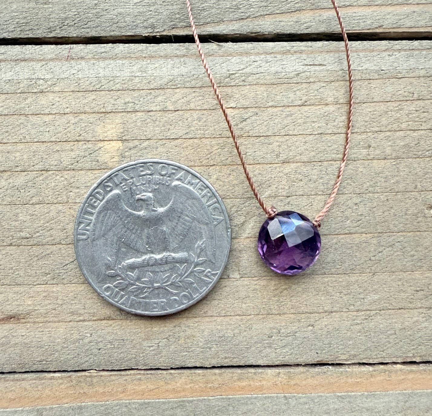Amethyst Coin Cord Necklace, Size: 16"