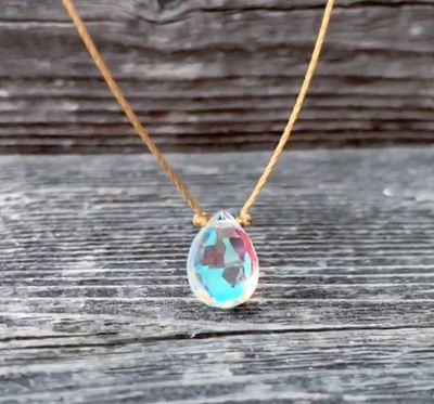 Hydroquartz Mystic Rainbow Faceted Teardrop Cord Necklace