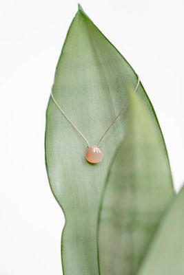 Peach Moonstone Smooth Teardrop Cord Necklace