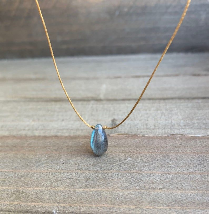 Labradorite Smooth Teardrop Necklace, Length: 16 inches, Size: medium teardrop