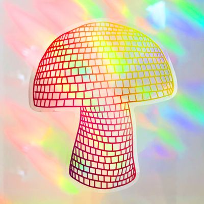 Disco Mushroom Rainbow Suncatcher Sticker