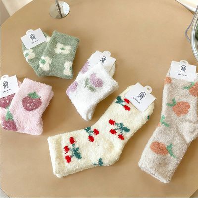 Thick Fruit Fleece Cozy Crew Socks