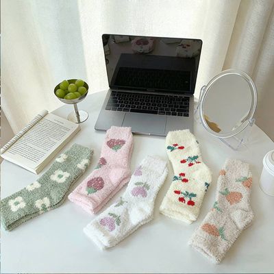 Thick Fruit Fleece Cozy Crew Socks