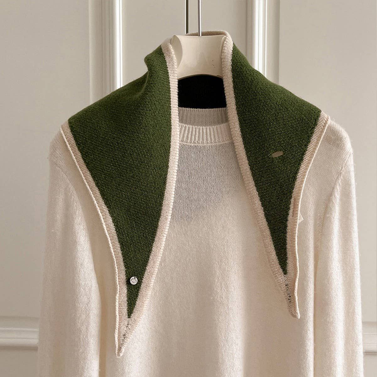 Colorblock Wool Knit Triangle Shawl, Color: GREEN, Size: (OS) 1