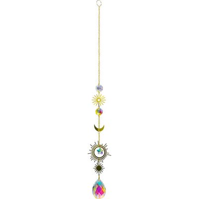 Crystal Hanging String-AB Crystal Drop w/ Sun &amp; Moon Charms