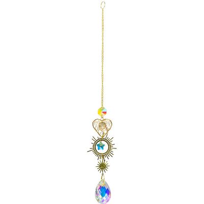 Crystal Hanging String-AB Crystal Drop w/ Heart &amp; Sun Charms