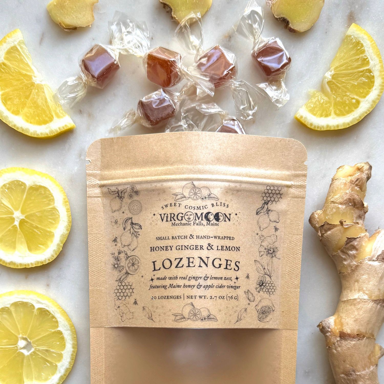 Honey Ginger &amp; Lemon Lozenges - Bright &amp; Soothing Warmth