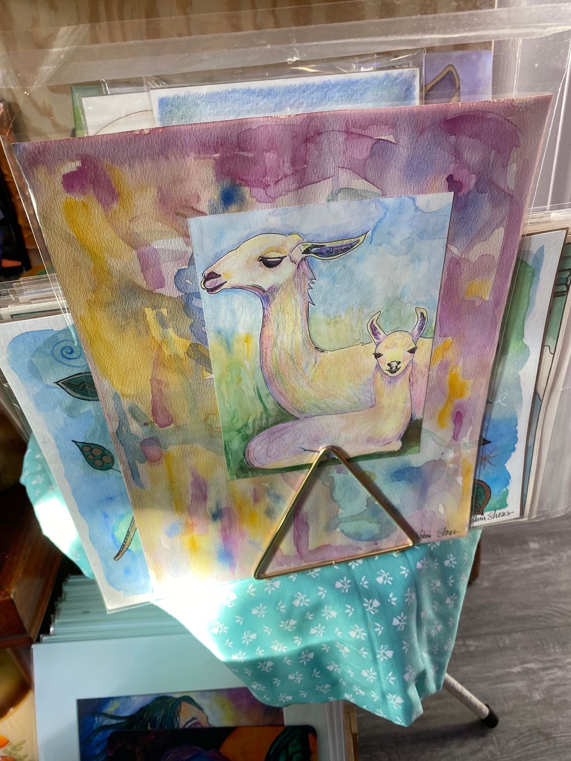 Watercolor and Colored Pencil Mama Llama