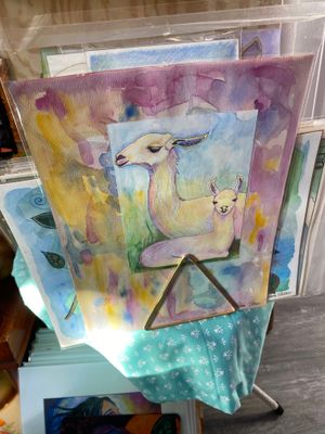 Watercolor and Colored Pencil Mama Llama