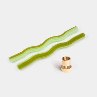 Wiggle Green 11" Tapers (2 Pcs) + Solid Brass Candle Holder