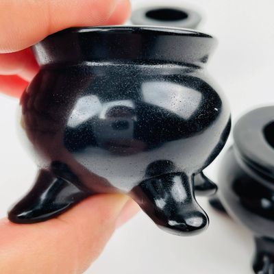 Black Obsidian Cauldron Crystal Sphere Holder