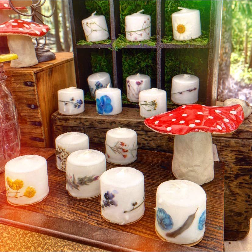 Hand-Dipped Pressed Flower Citronella Votive Candle