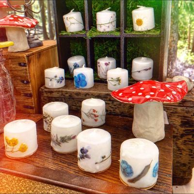 Hand-Dipped Pressed Flower Citronella Votive Candle