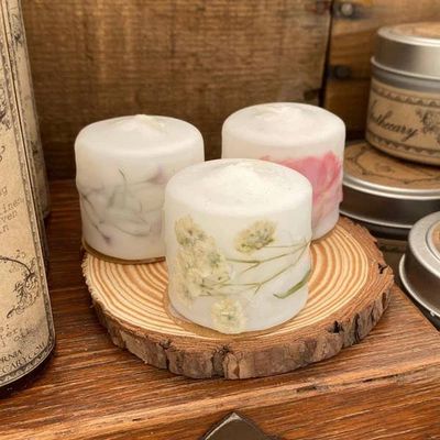 Hand-Dipped Pressed Flower Citronella Votive Candle