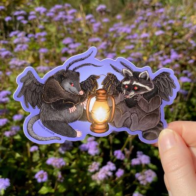 Mothman Opossum &amp; Mothman Raccoon Weatherproof Vinyl Sticker