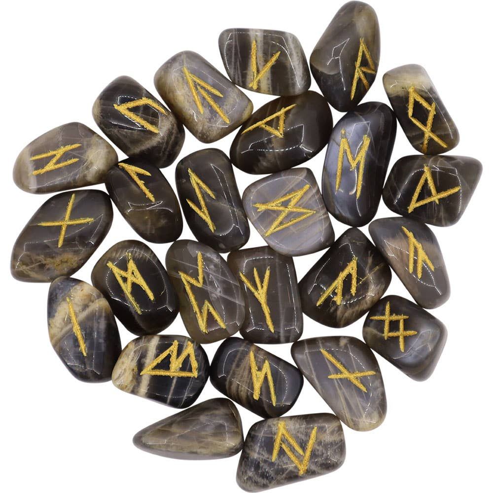 Black Moonstone | Rune Stone Set